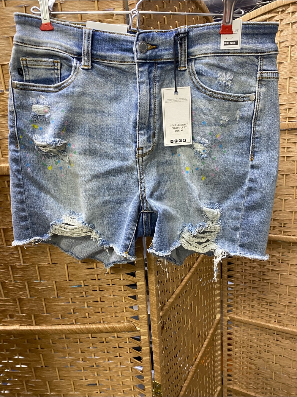Judy Blue High-Rise Distressed Denim Shorts - Light Blue